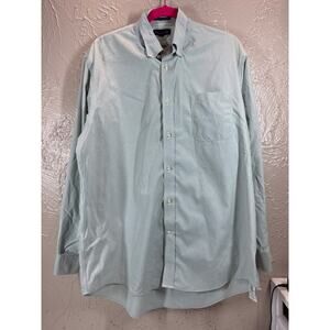 Lands' End Mens Green Check Button Up No Iron Pinpoint Oxford Shirt Size 16.5-34